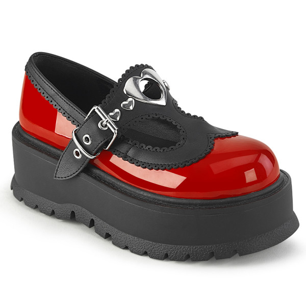 Demonia SLACKER-23 Red-Blk Vegan Leather