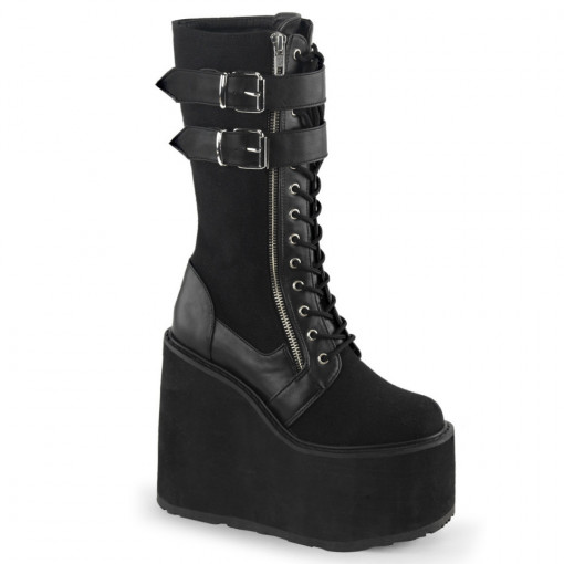 Demonia SWING-221 Blk Canvas-Vegan Leather