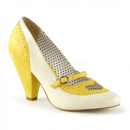 Pin Up Couture POPPY-18 Yellow-Cream Faux Leather
