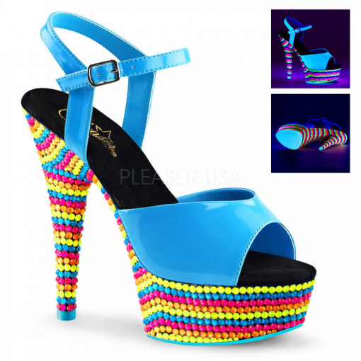 Pleaser DELIGHT-609RBS Neon Blue Pat/Neon Multi