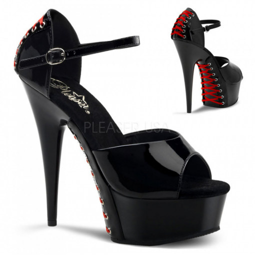 Pleaser DELIGHT-660FH Blk Pat/Blk (Red Lace)