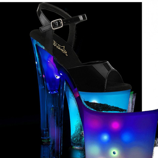 Pleaser DISCOLITE-809 Blk Pat/White Glow