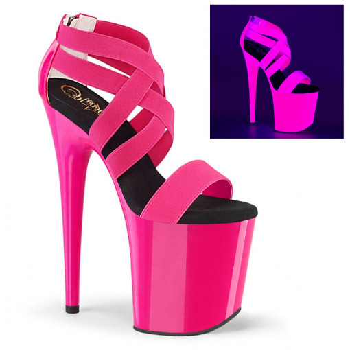 Pleaser FLAMINGO-869UV Neon H. Pink Elastic Band-Pat/Neon H. Pink