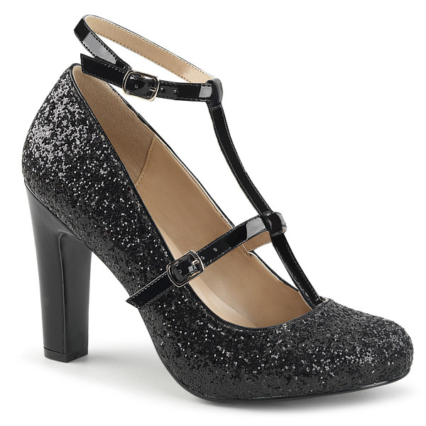 Pleaser Pink Label QUEEN-01 Blk Gltr-Pat
