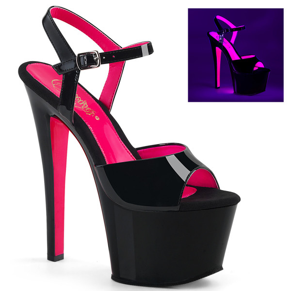 Pleaser SKY-309TT Blk Pat/Blk-Neon H. Pink