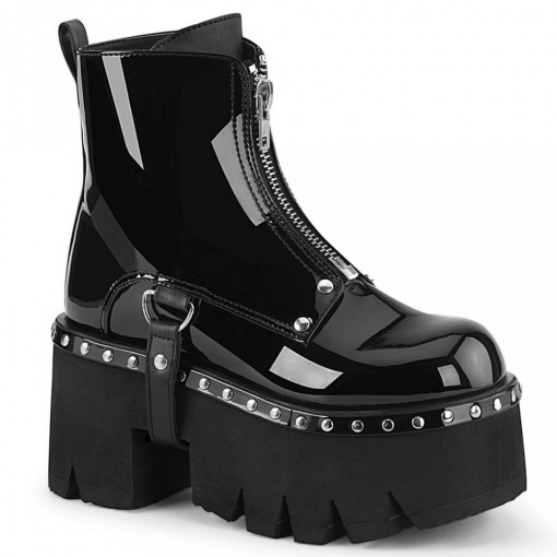 Demonia ASHES-100 Blk Pat-Vegan Leather