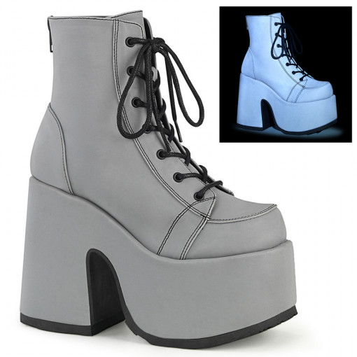 Demonia CAMEL-203 Grey Reflective Vegan Leather