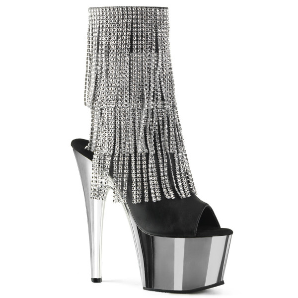 Pleaser ADORE-1024RSF Blk Faux Leather-Slv/Slv Chr