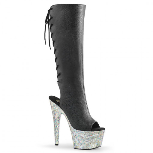 Pleaser BEJEWELED-2018-7 Blk Faux Leather/Slv AB R
