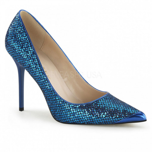 Pleaser CLASSIQUE-20 Navy Blue Glittery Lame Fabri