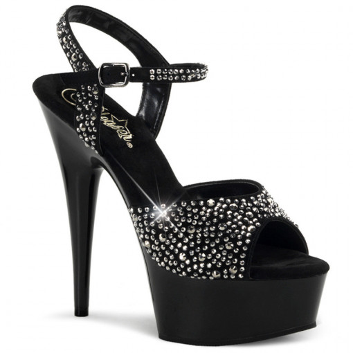 Pleaser DELIGHT-609RS Blk Suede-Pewter RS/ Blk