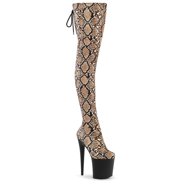 Pleaser FLAMINGO-3008SP-BT Tan-Brown Snake Print/Blk Matte