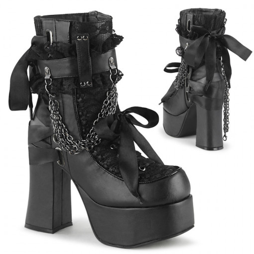 Demonia CHARADE-110 Blk Vegan Leather-Lace Overlay