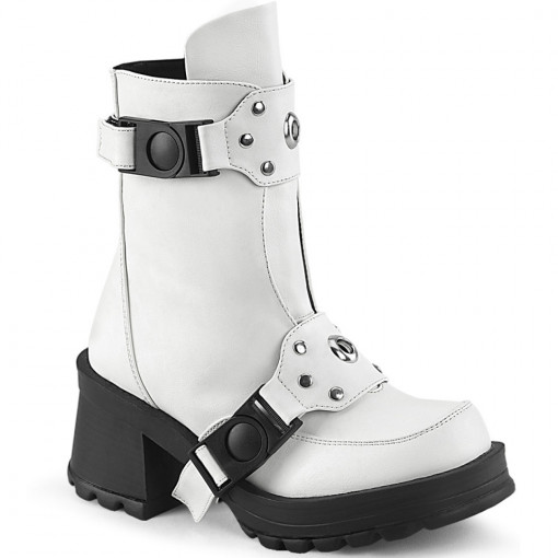 Demonia Cult BRATTY-56 Wht Vegan Leather