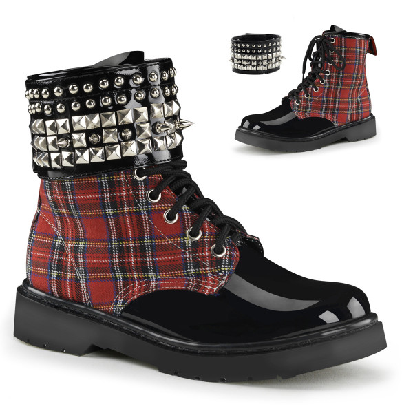 Demonia Cult RIVAL-106 Red Plaid-Blk Pat