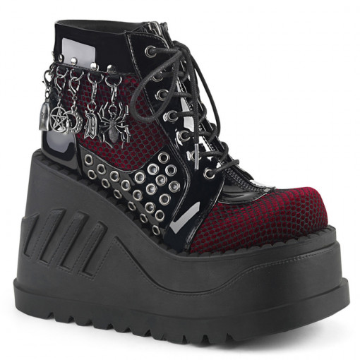Demonia STOMP-18 Blk Pat-Burgundy Velvet