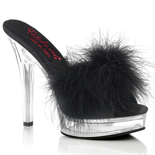 Fabulicious MAJESTY-501F-8 Blk Faux Leather-Fur/Clr
