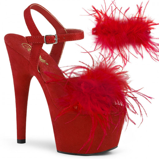 Pleaser ADORE-709F Red Faux Suede-Feather/Red Faux