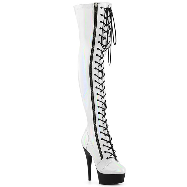 Pleaser DELIGHT-3029 Wht Str Hologram Pat/Blk Matte