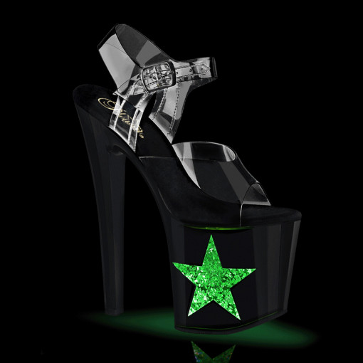 Pleaser ENCHANT-708LT-STAR Clr/Blk-Slv Glitter