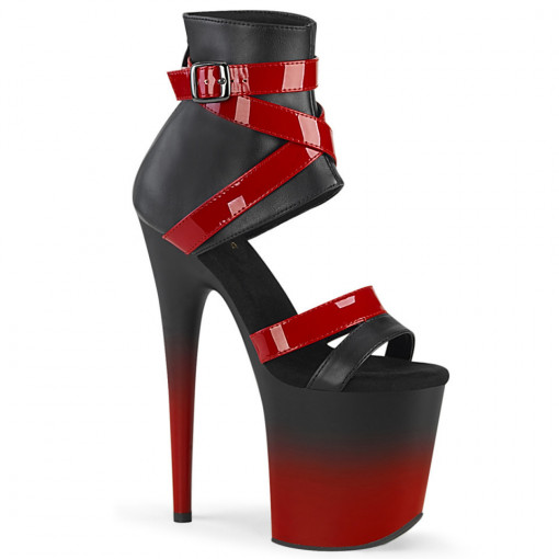 Pleaser FLAMINGO-800-15 Blk Faux Leather-Red Pat/Blk-Red Matte