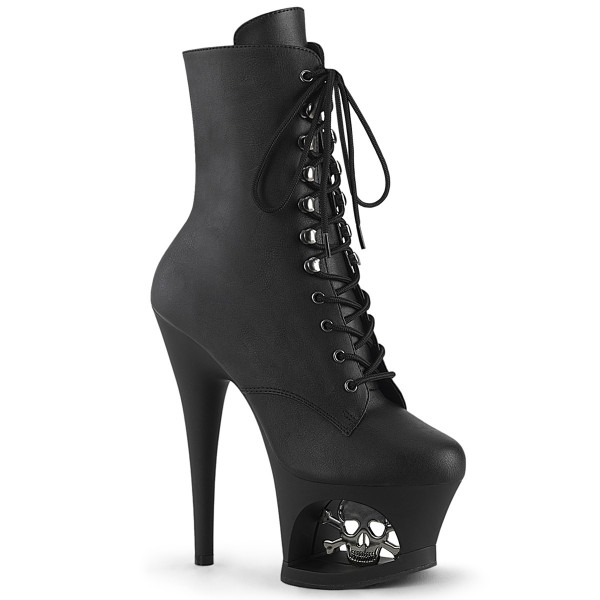 Pleaser MOON-1020SK Blk Faux Leather/Blk-Pewter