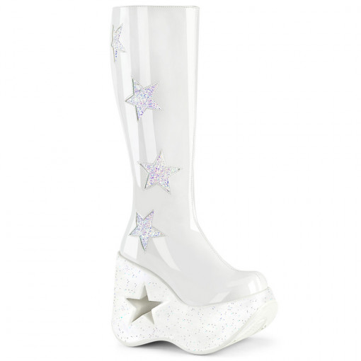 Demonia Cult DYNAMITE-218 Wht Pat-Wht Multi Glitter