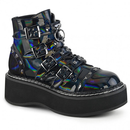 Demonia Cult EMILY-315 Blk Hologram Vegan Leather