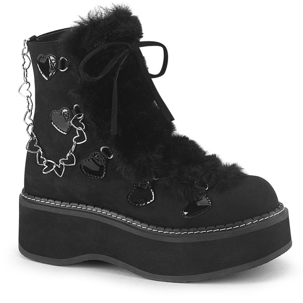 Demonia Cult EMILY-55 Blk Vegan Suede-Faux Fur