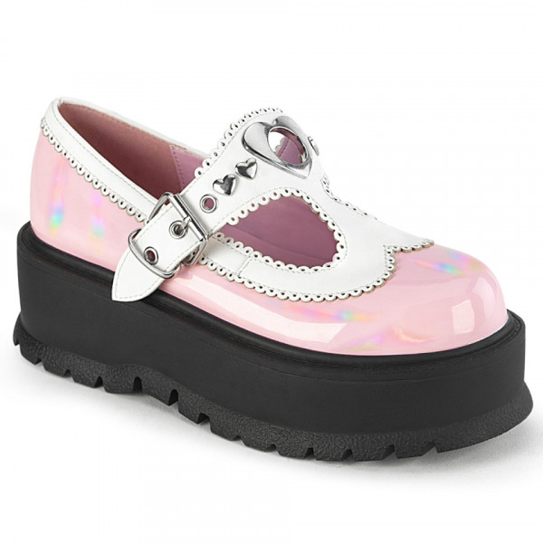 Demonia SLACKER-23 B. Pink Holo Pat-Wht Vegan Leat