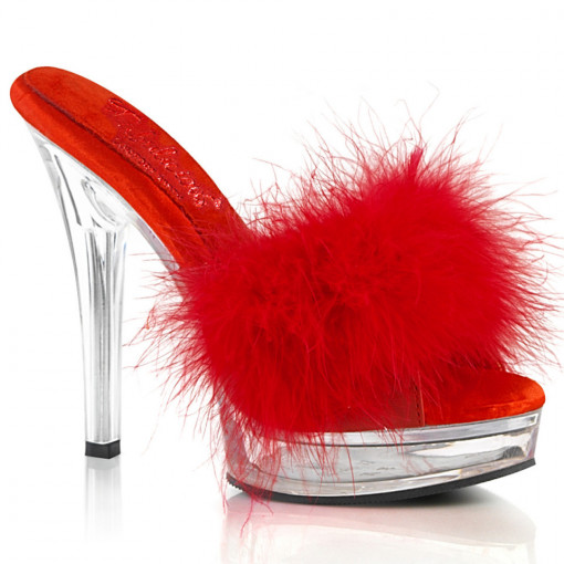 Fabulicious MAJESTY-501F-8 Red Faux Leather-Fur/Cl