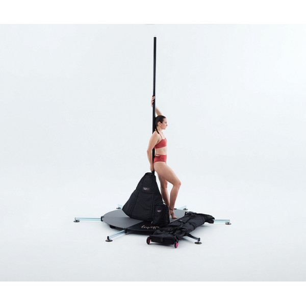 Pedana LUPIT POLE STAGE nero, o cromo QUICK SPIN + KIT BORSE e anello tessuto