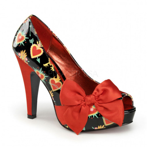 Pin Up Couture BETTIE-13 Blk Pat-Red Satin (Sacred Hearts)