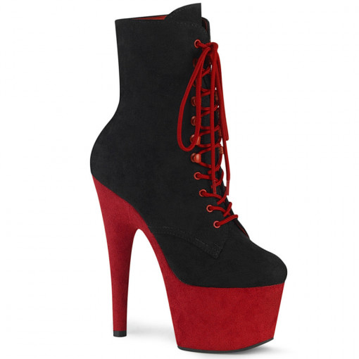 Pleaser ADORE-1020FSTT Blk Faux Suede/Red Faux Suede