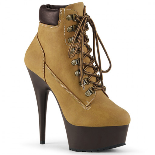 Pleaser DELIGHT-600TL-02 Tan Nubuck Faux Leather/Dark Brown Matte