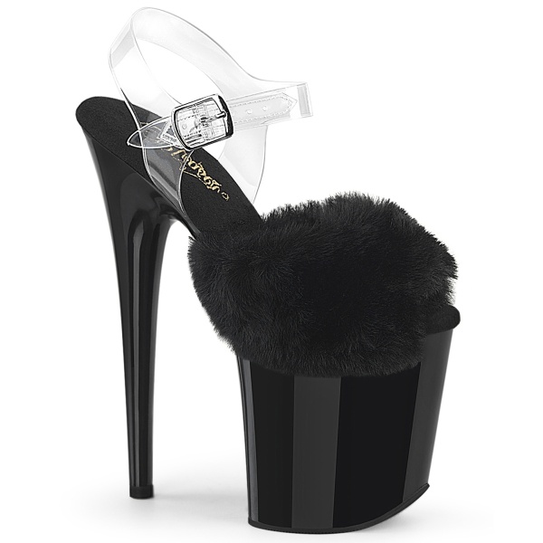 Pleaser FLAMINGO-808FUR Blk Faux Fur-Clr TPU/Blk
