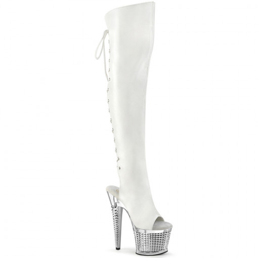 Pleaser SPECTATOR-3019 Wht Faux Leather/Clr-Slv Ch
