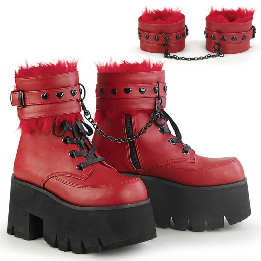 Demonia Cult ASHES-57 Red Vegan Leather