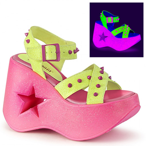 Demonia Cult DYNAMITE-02 Neon Yellow Glitter/Pink