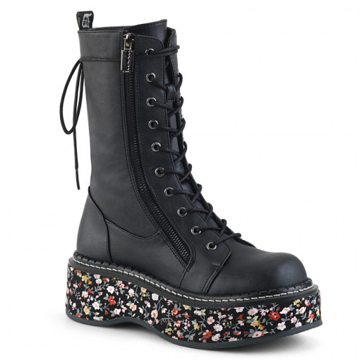 Demonia EMILY-350 Blk Vegan Leather-Floral Fabric