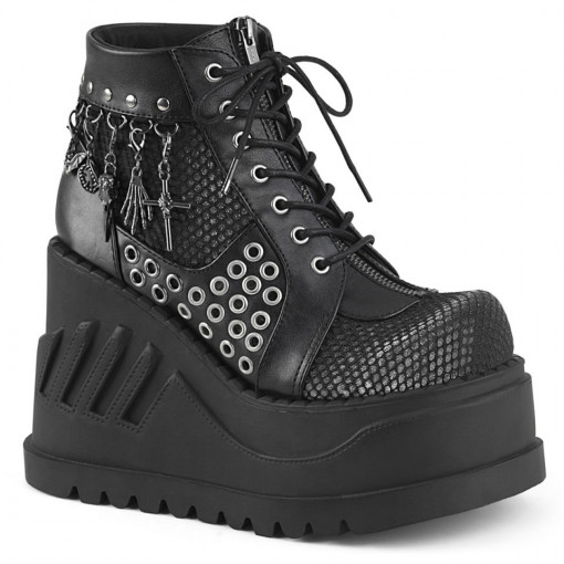 Demonia STOMP-18 Blk Vegan Leather-Grey Velvet