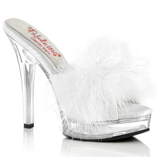 Fabulicious MAJESTY-501F-8 Wht Faux Leather-Fur/Cl