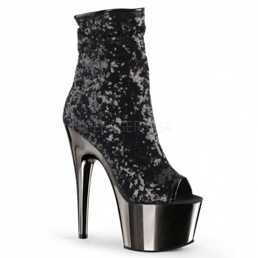 Pleaser ADORE-1008SQ Blk Sequins/Dark Pewter Chrome