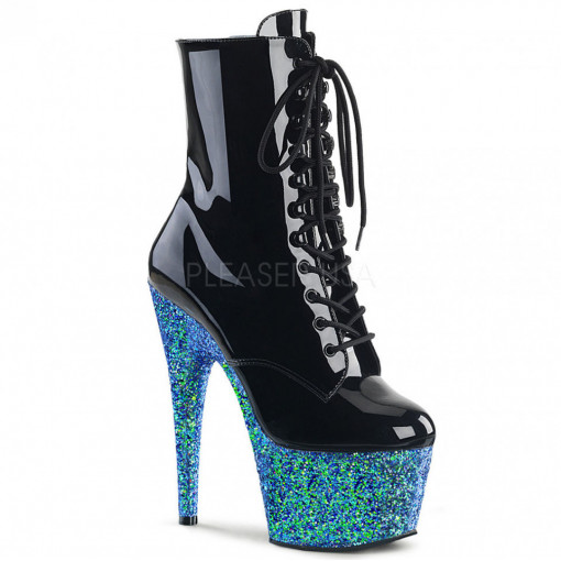 Pleaser ADORE-1020LG Blk Pat/Blue Multi Glitter