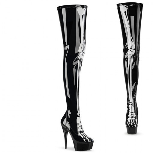 Pleaser DELIGHT-3000BONE Blk Str. Pat/Blk