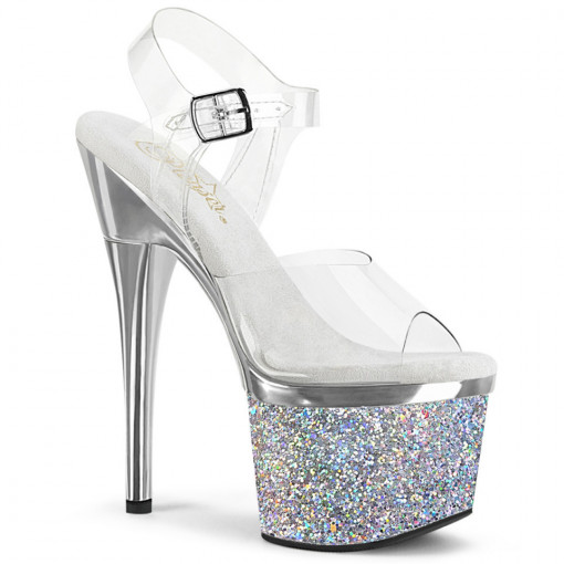 Pleaser ESTEEM-708CHLG Clr/Slv Chrome-Multi Glitter