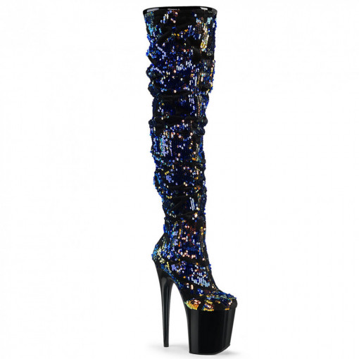 Pleaser FLAMINGO-3004 Blue Iridescent Sequins/Blk