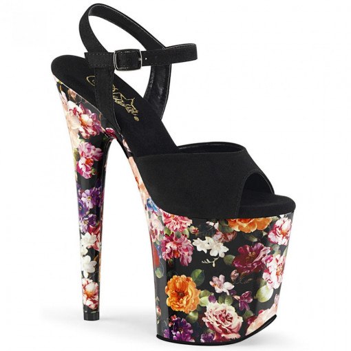 Pleaser FLAMINGO-809WR Blk Faux Suede/Flower Print