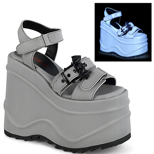 Demonia Cult WAVE-13 Grey Reflective Vegan Leather