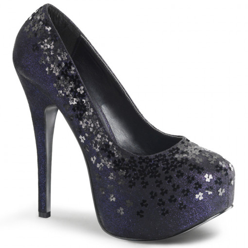 Fabulicious TEEZE-06SQ Navy Blue Sequined Metallic